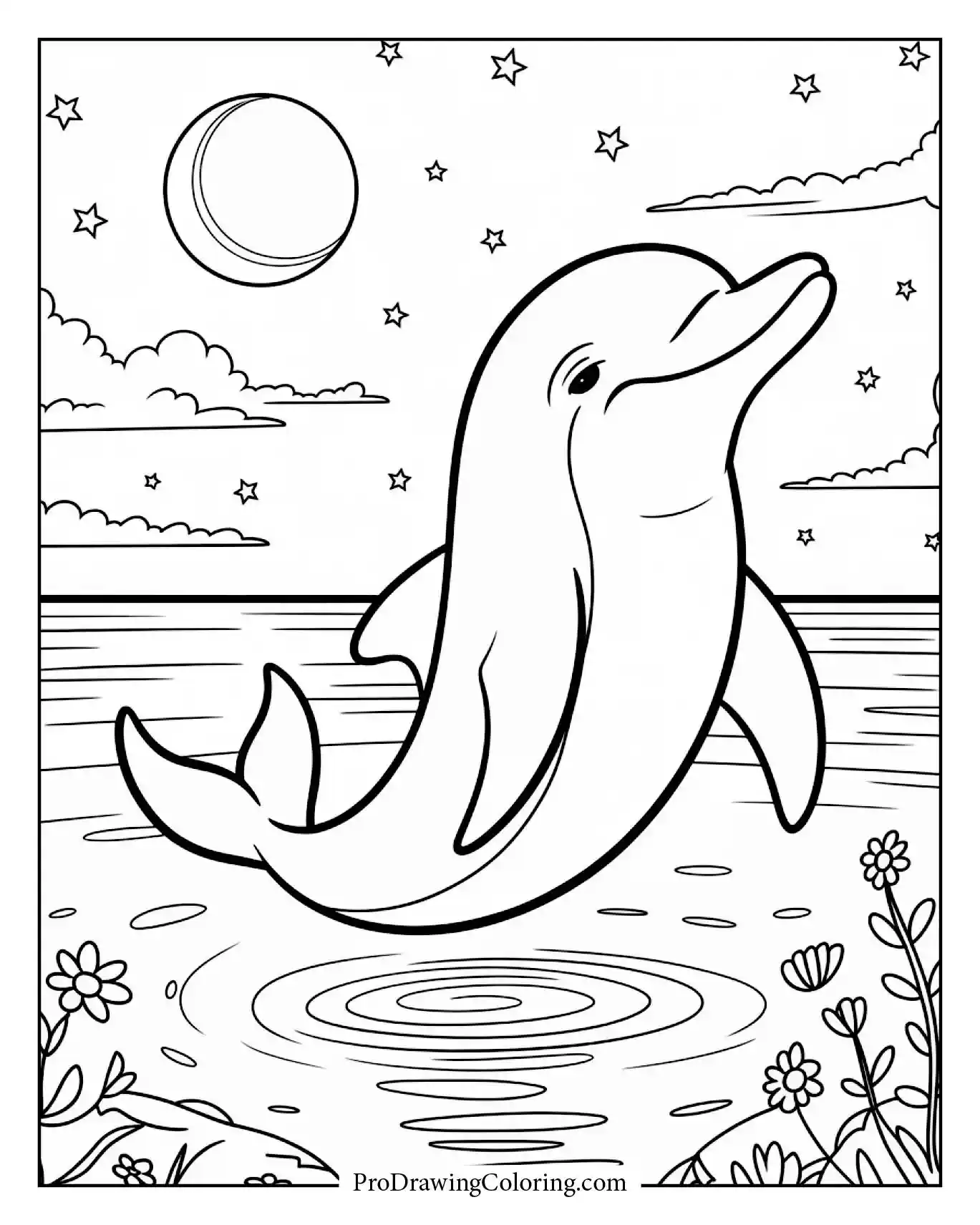 Peaceful dolphin meditating under moonlight