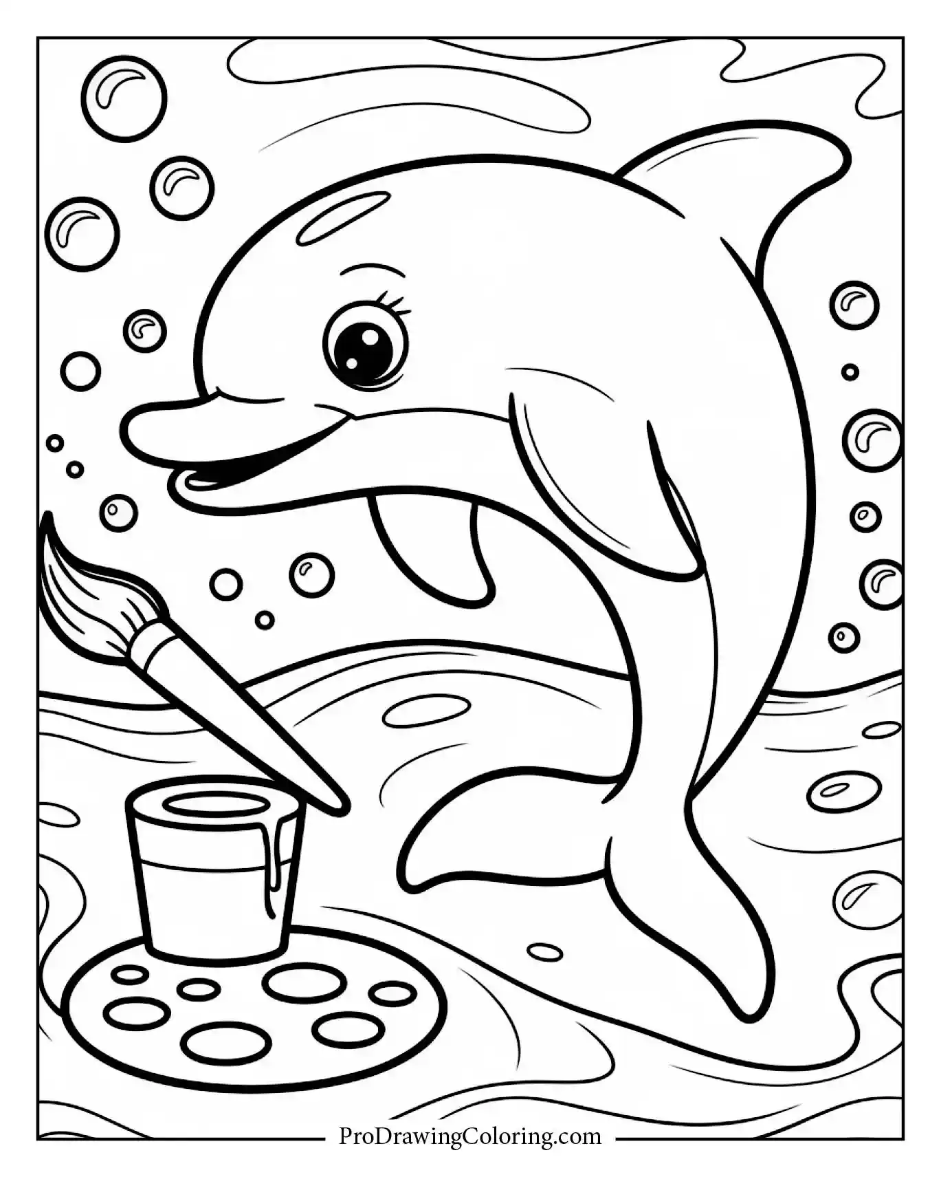 Creative dolphin painting colorful bubbles underwater