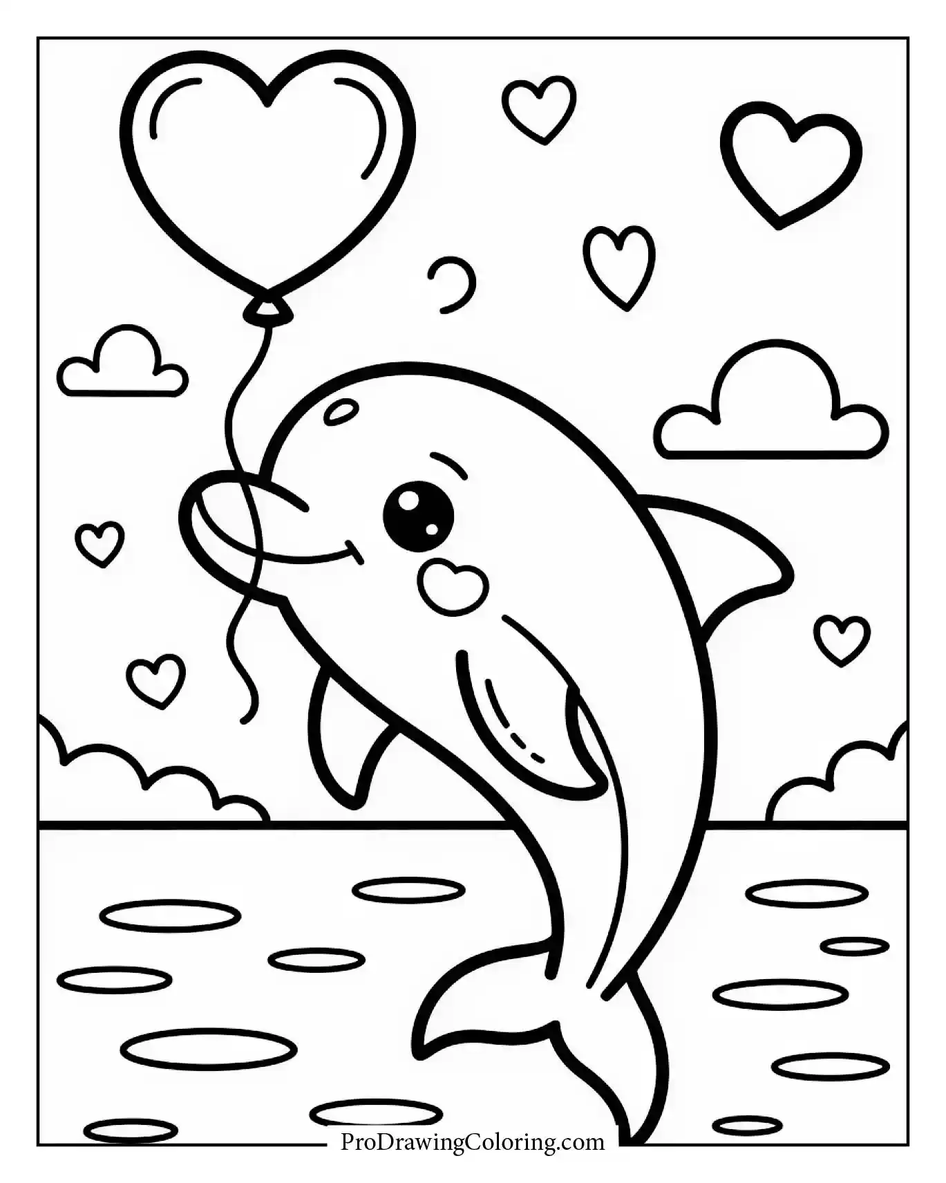Adorable dolphin holding heart balloon
