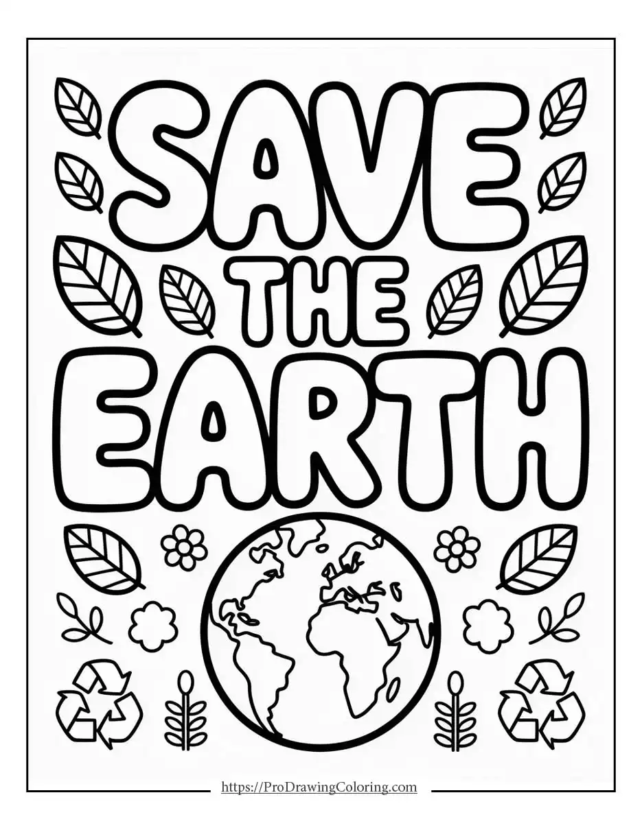 Save the Earth message with leaves and planet illustration for Earth Day
