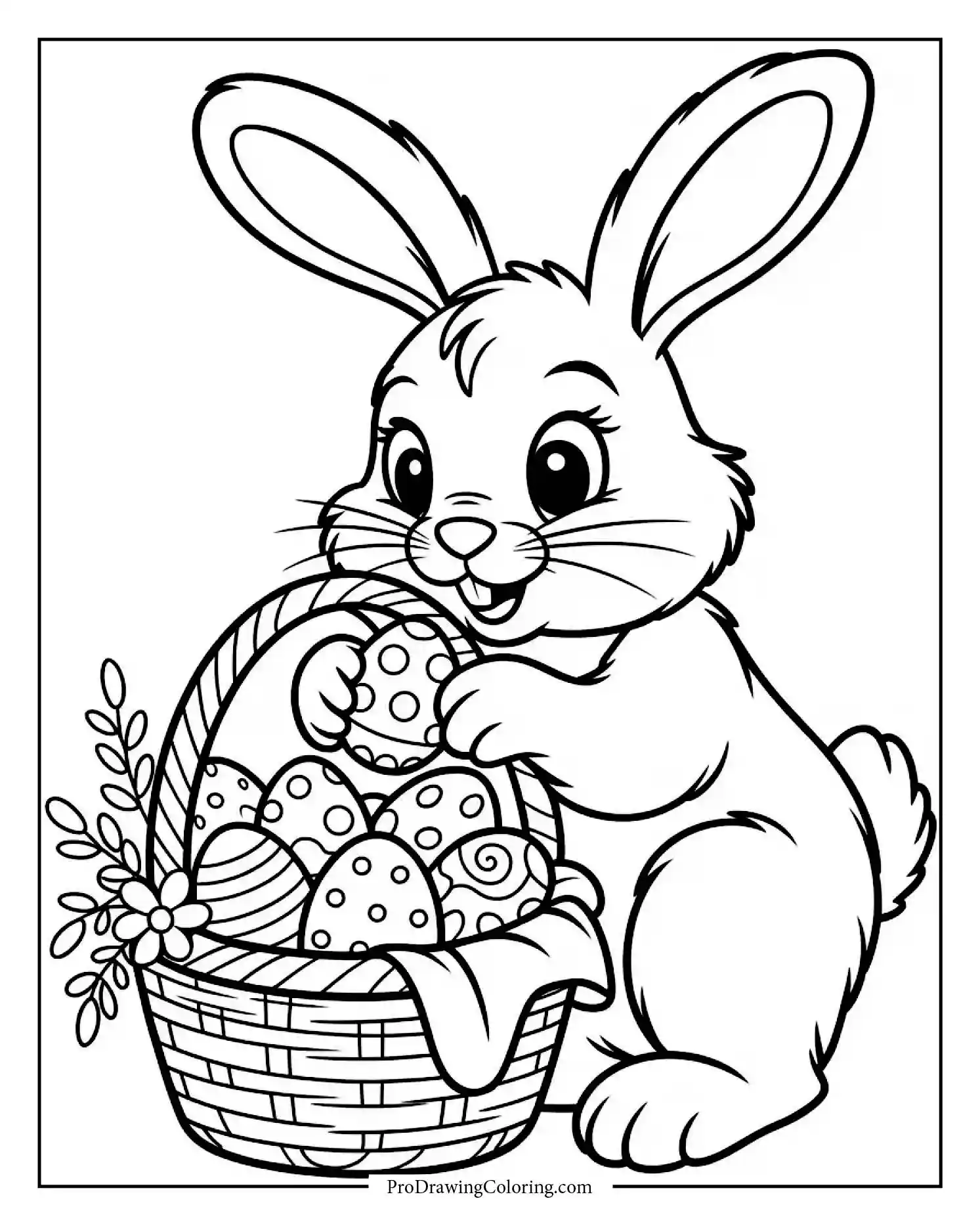 easter bunny with eggs Easter bunny coloring page with eggs and basket, free printable sheet