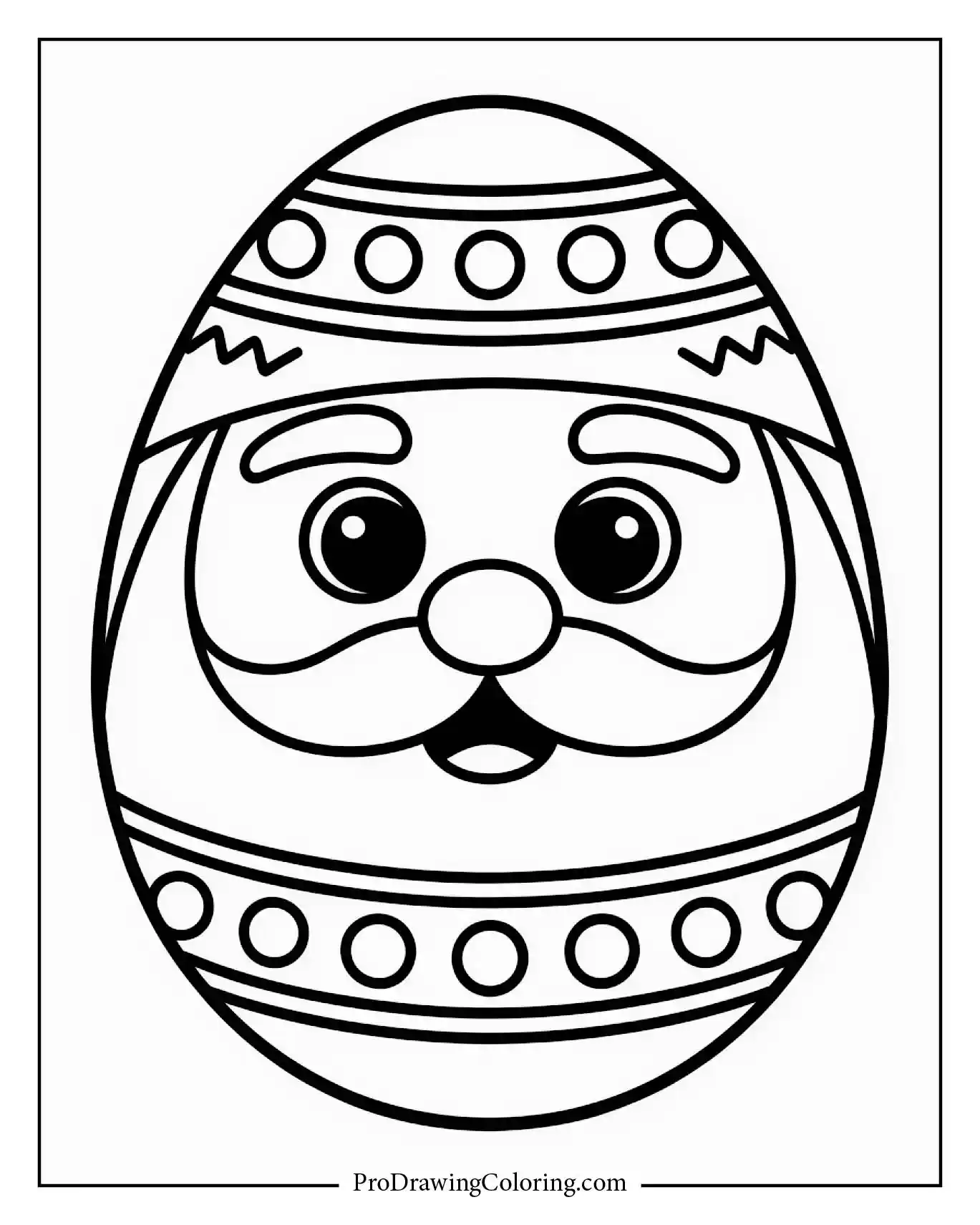 A decorated Easter egg painted to look like Santa Claus face, festive and funny.