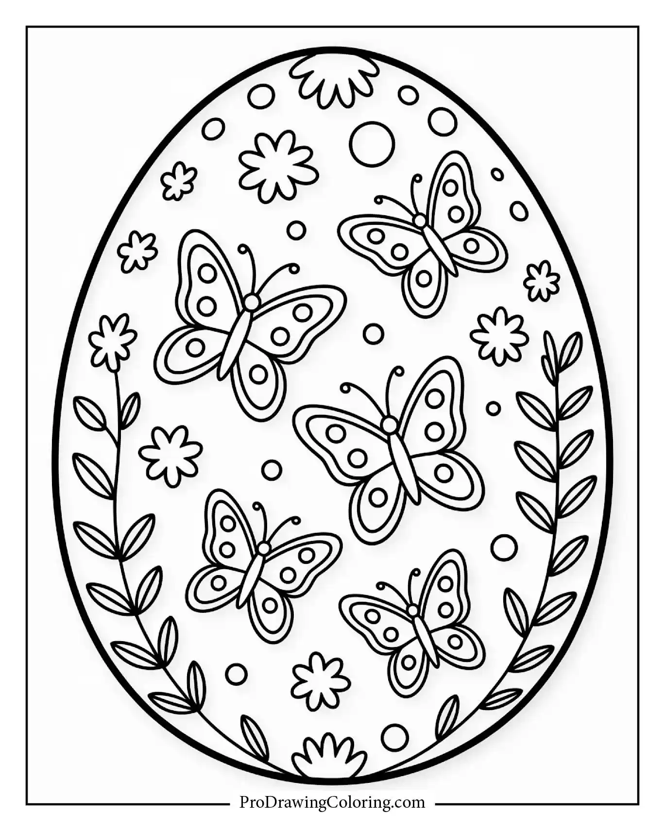 A beautifully detailed Easter egg surrounded by butterflies and climbing vines. Printable Easter artwork perfect for kids and grown-ups alike.