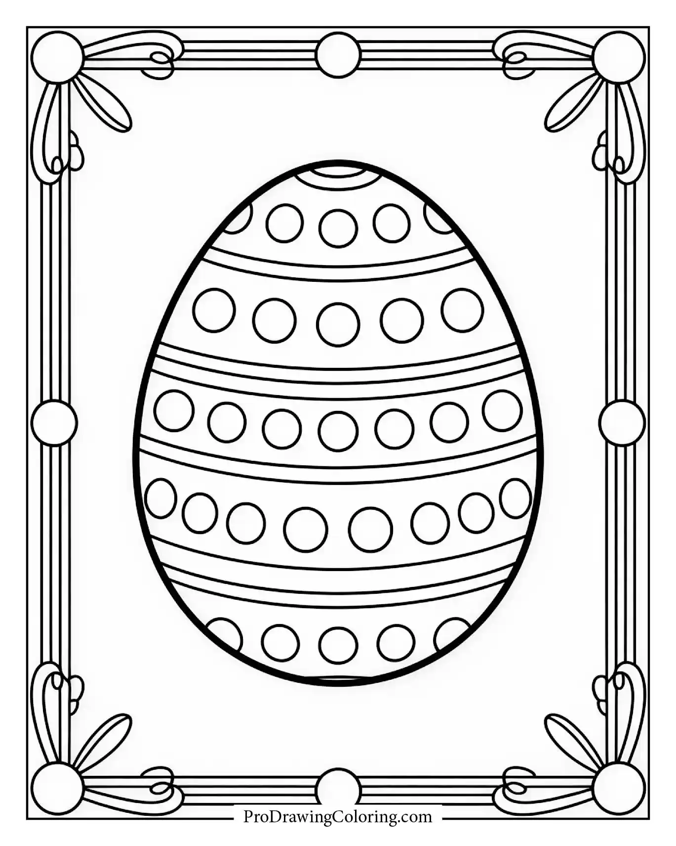An ornate Easter egg wrapped with pearls and a beautiful ribbon frame. A printable illustration in Pixar-Cartoon style. Lovely printable for creative family time.