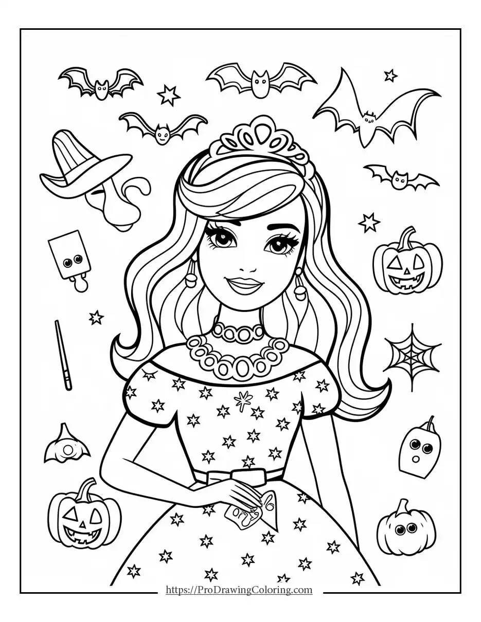 Easy Barbie coloring pages with clean lines and a simple princess pose for young kids