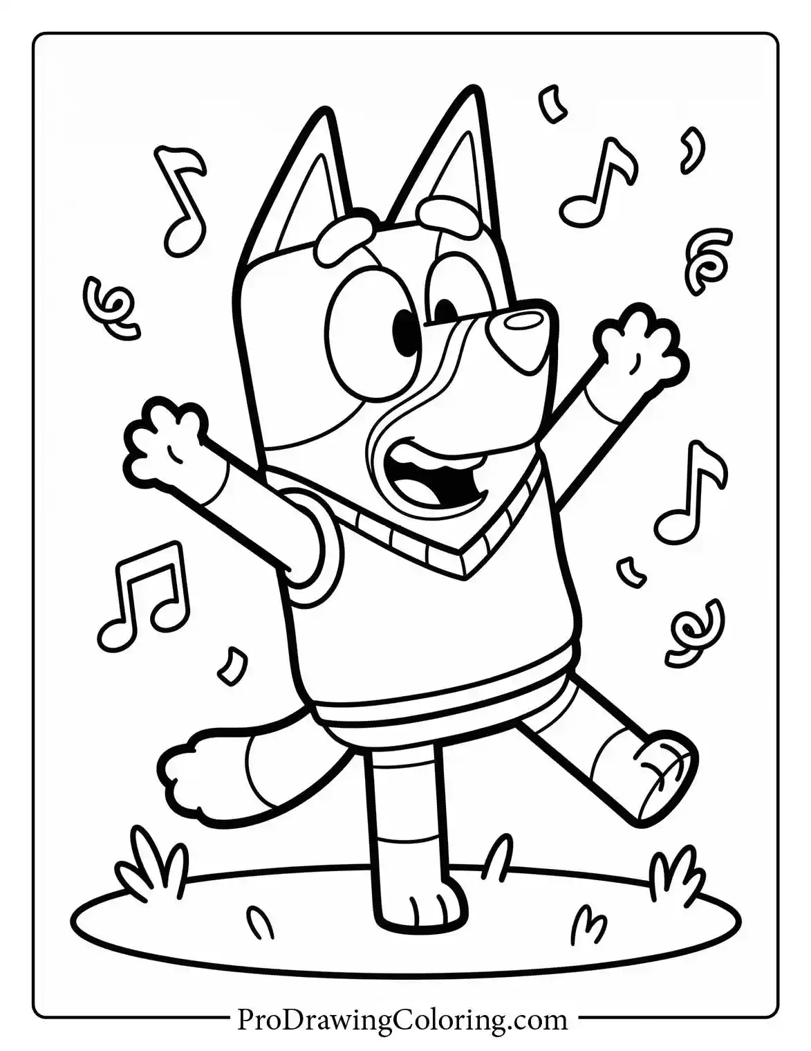Easy bluey picture to color featuring a happy dad from bluey dancing to music.