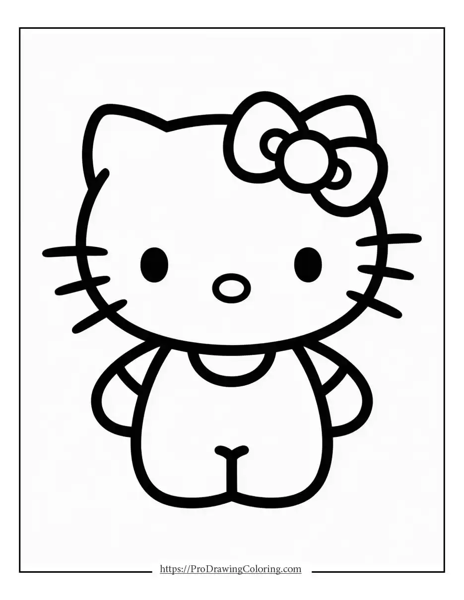 bold outlines and simple shapes showing hello kitty, perfect for easy hello kitty coloring pages