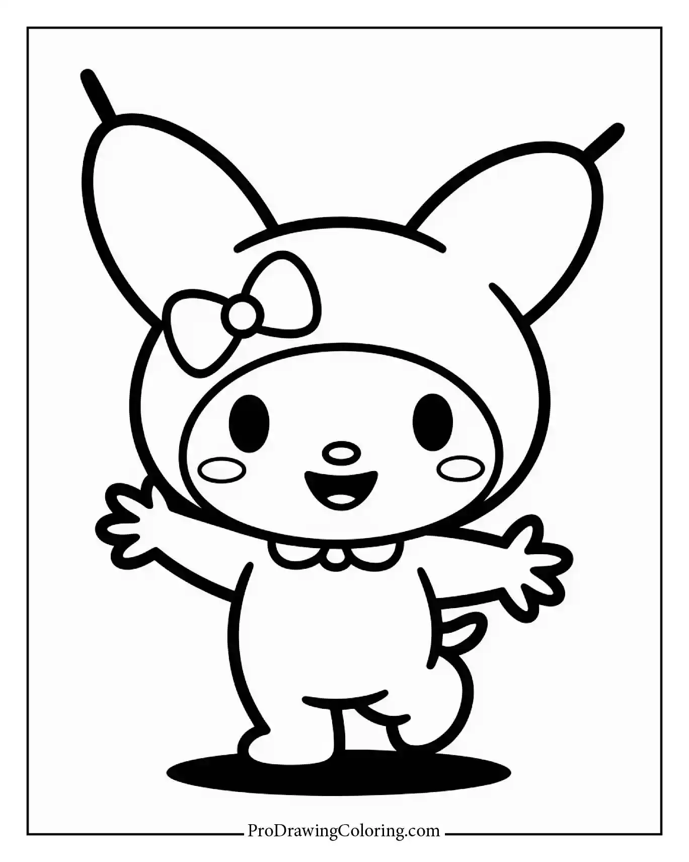 Simple and easy Kuromi coloring sheet for beginners, minimalist lines, easy craft.