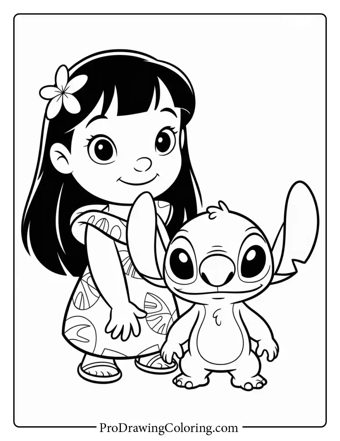 Cute Lilo and Stitch coloring sheet featuring an easy drawing of the characters smiling.
