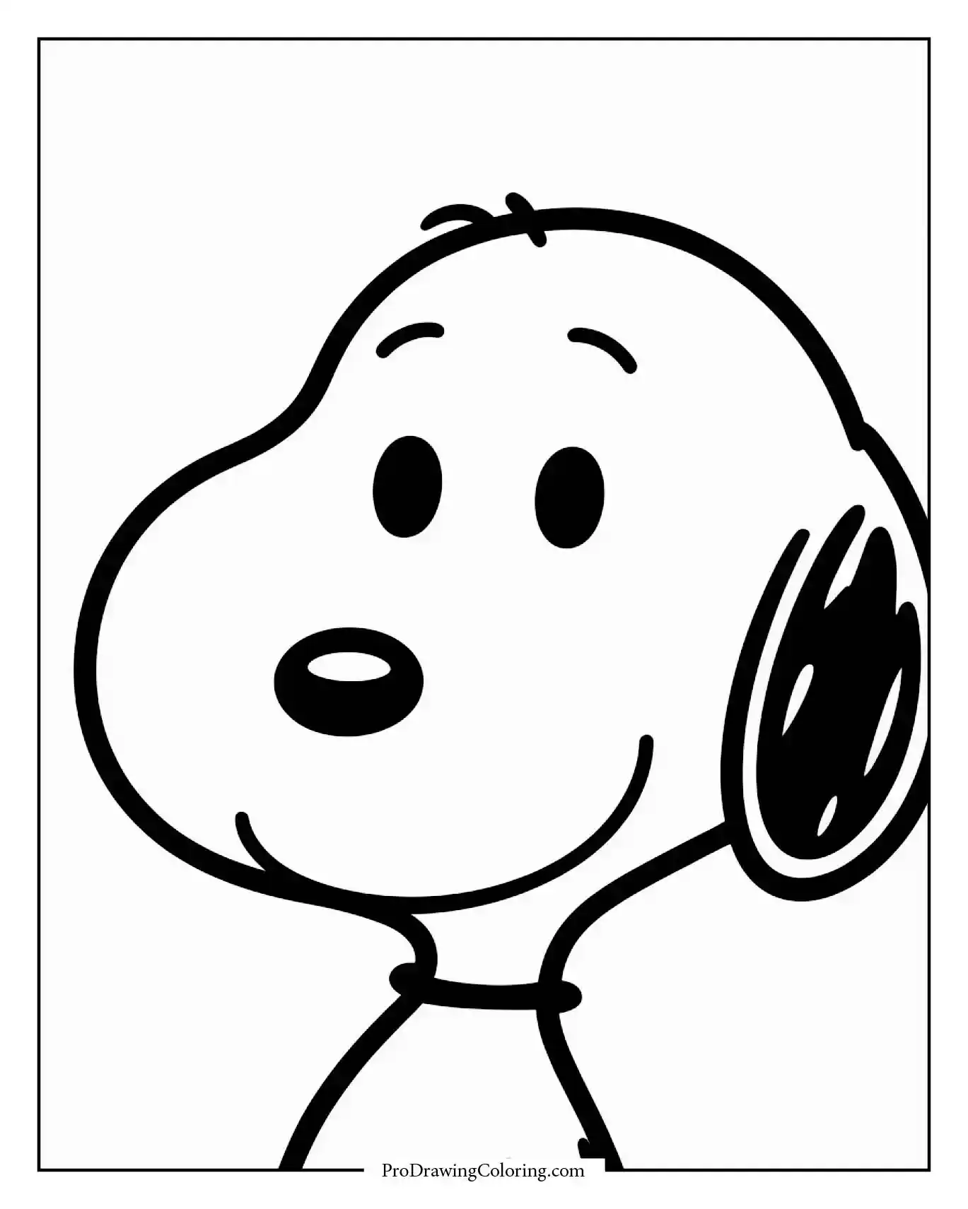 Simple easy snoopy coloring pages coloring sheet showing his happy face in a large format, making it very easy for young children to color.