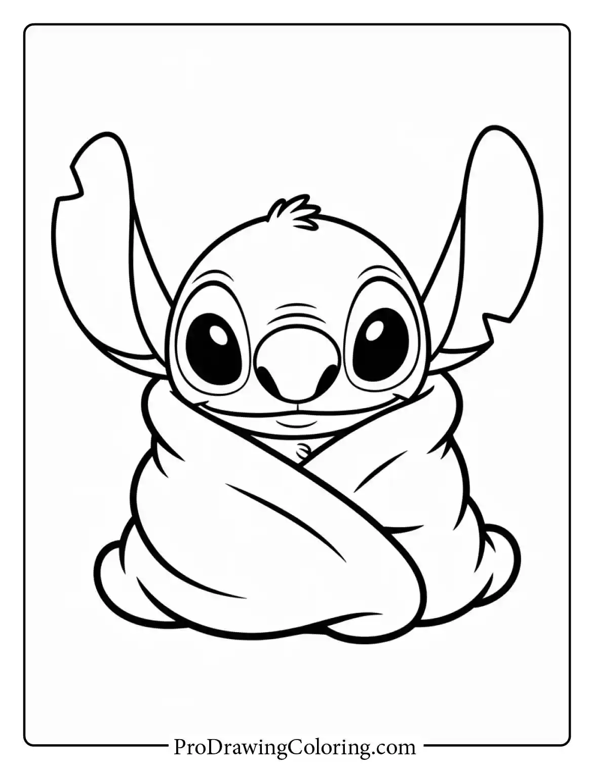Cozy easy stitch coloring pages showing the character wrapped up warm for the winter cold.