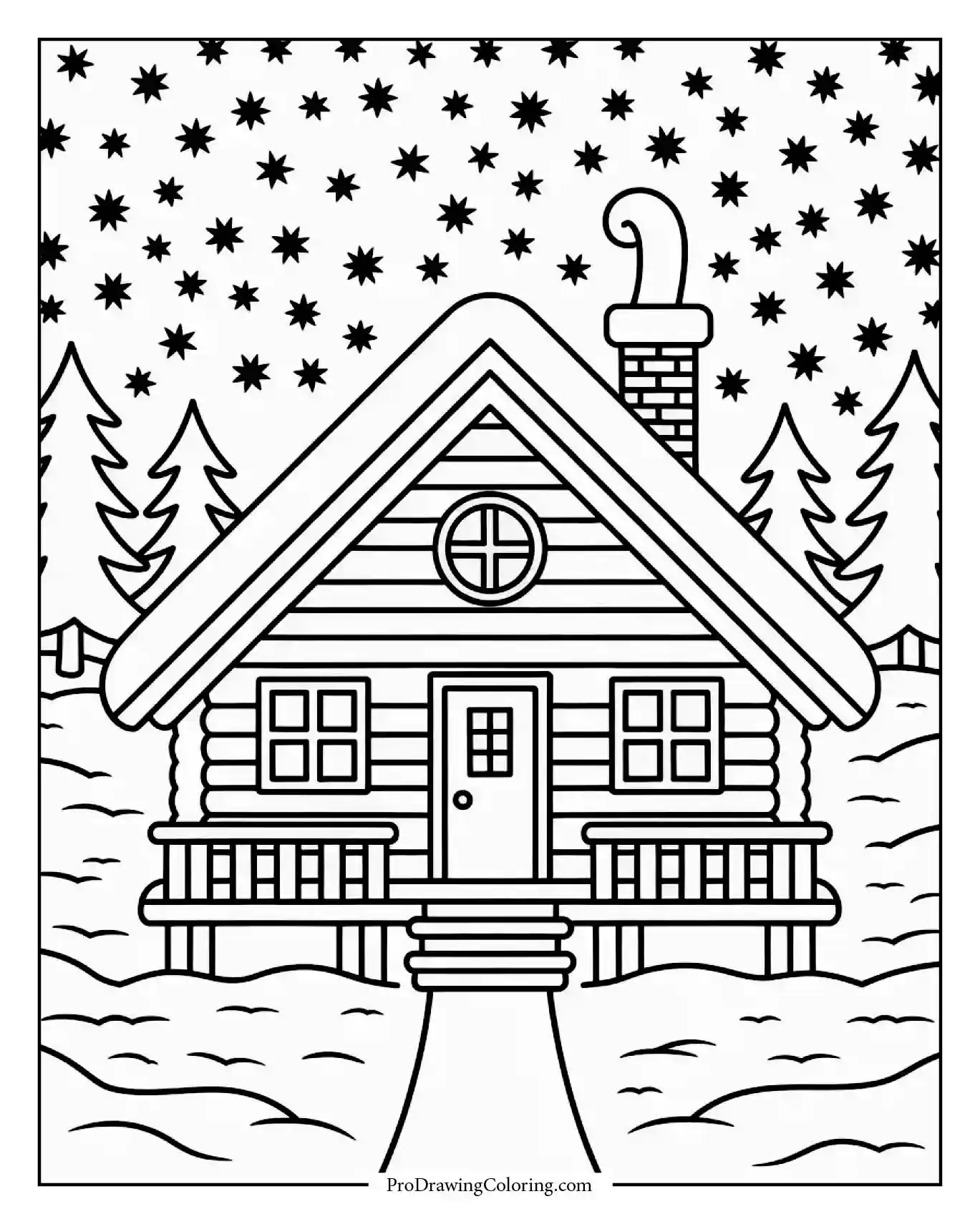 easy winter cabin coloring page Small cabin in snowy winter scenery