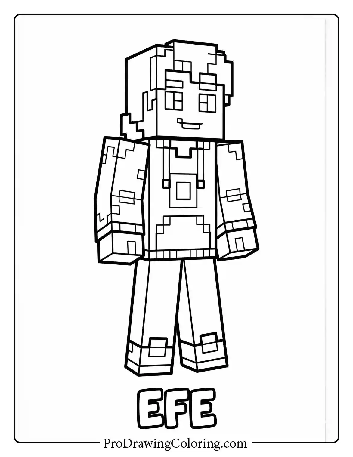 Printable coloring pages of minecraft showcasing the character Efe in a stylish hoodie and boots for creative young artists.