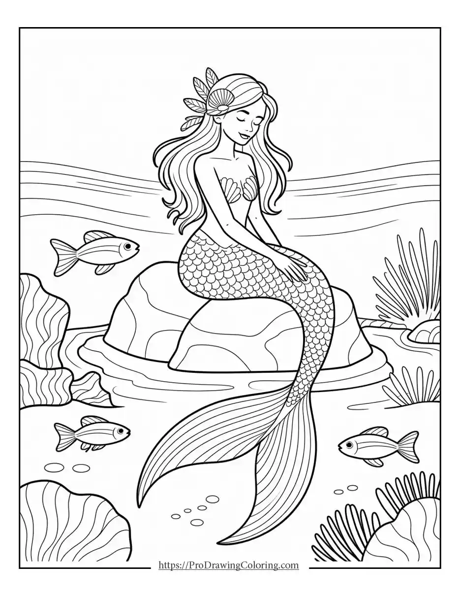 Elegant mermaid sitting gracefully on a rock