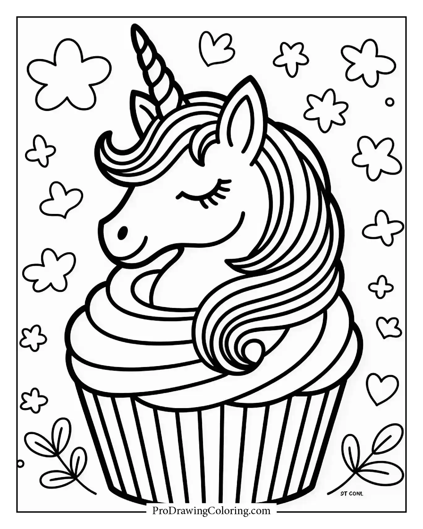 Cupcake coloring pages – elegant unicorn cupcake coloring page