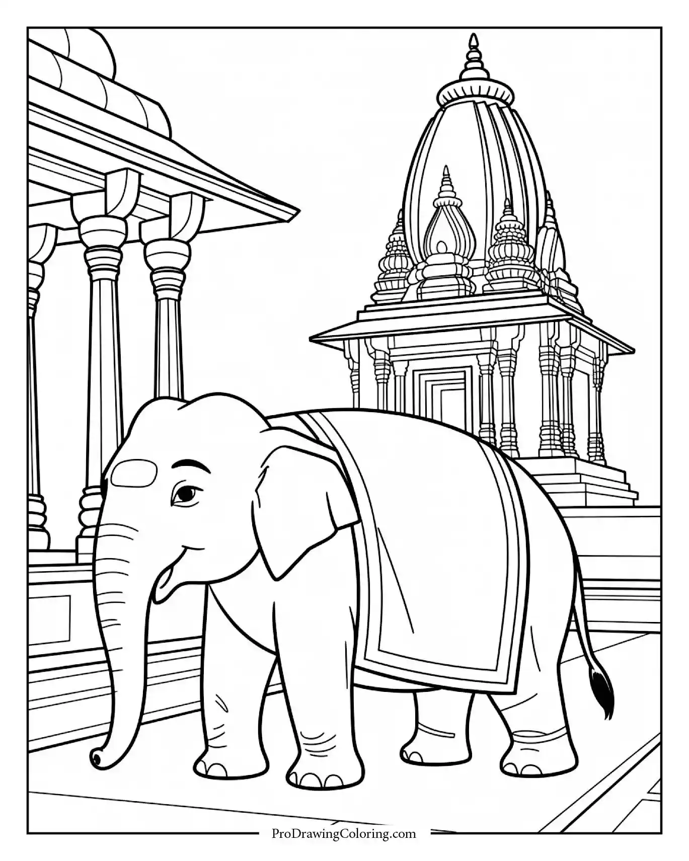 elephant coloring page india temple sheet Decorated elephant standing near Indian temple, printable coloring sheet for adults