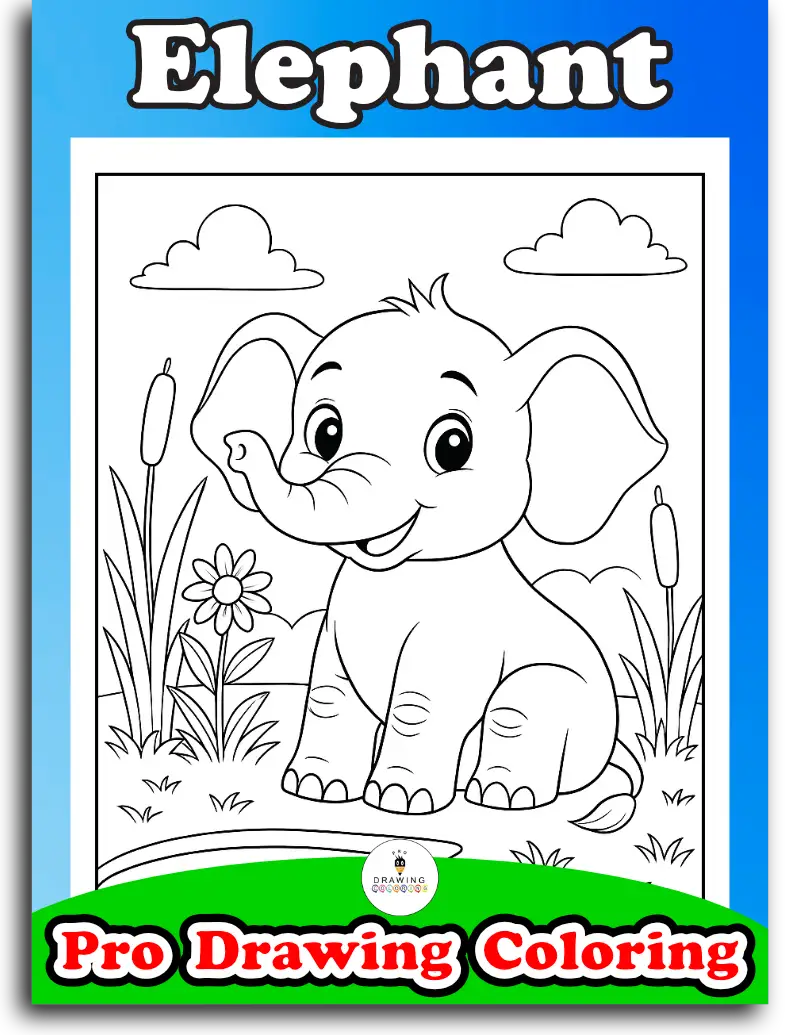 Giant elephant coloring pages for kids, wild safari animal pictures.