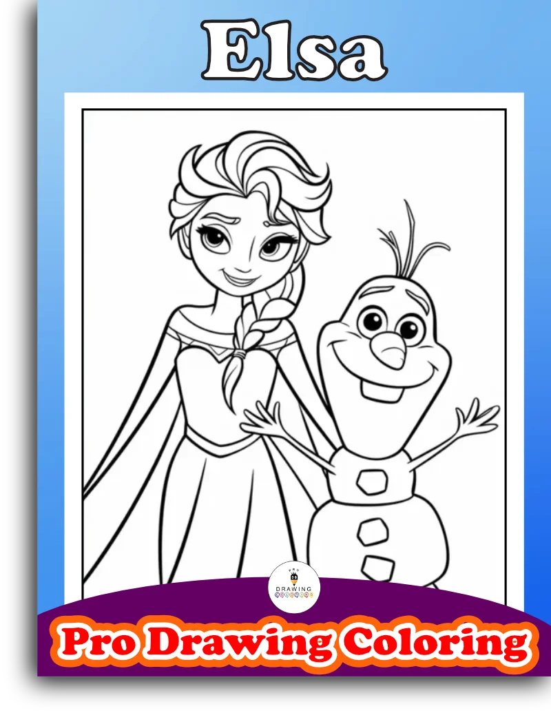 Happy Elsa and Olaf from Frozen, cartoon movie characters black and white printable for girls.