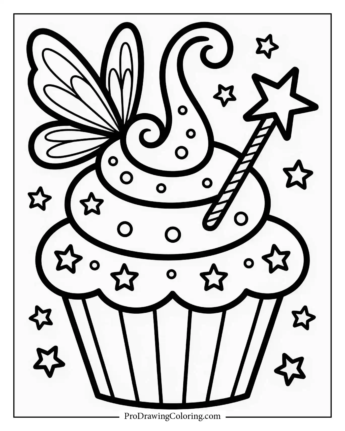 Cupcake coloring pages – fairy cupcake printable with wings and stars
