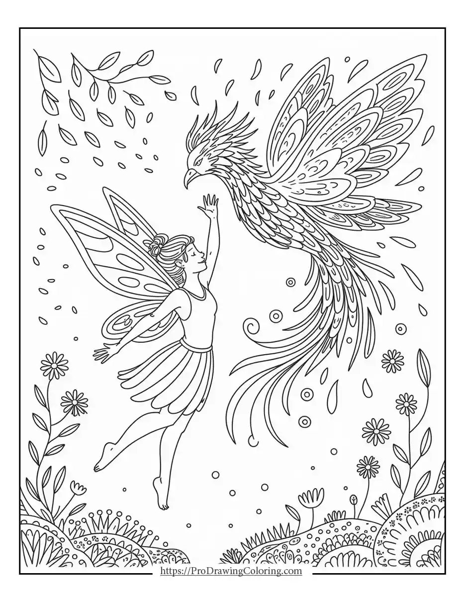 fairy dancing phoenix to print Fairy dancing with glowing phoenix in air