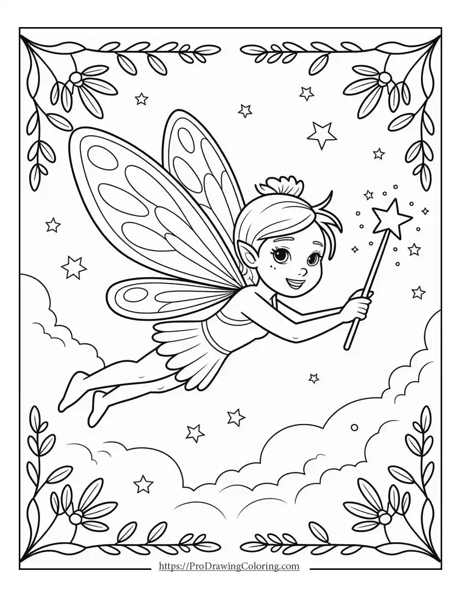 fairy flying closeup printable Fairy printable showing large fairy flying with wand for kids