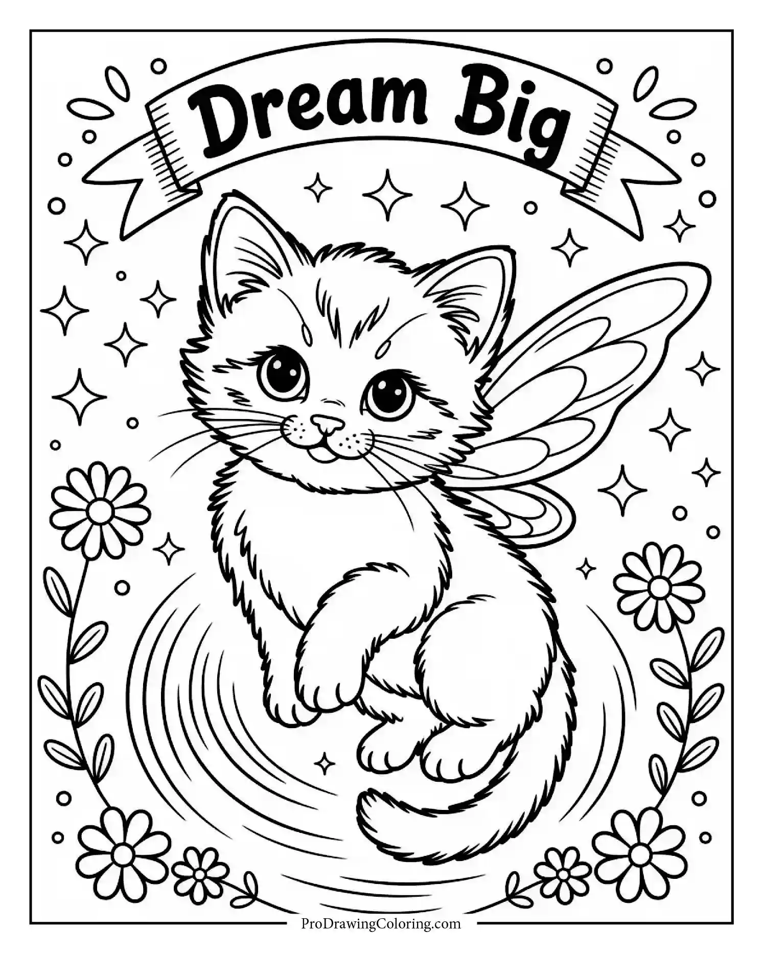 fairy kitten coloring page Fantasy kitten coloring page dressed as a fairy with sparkles