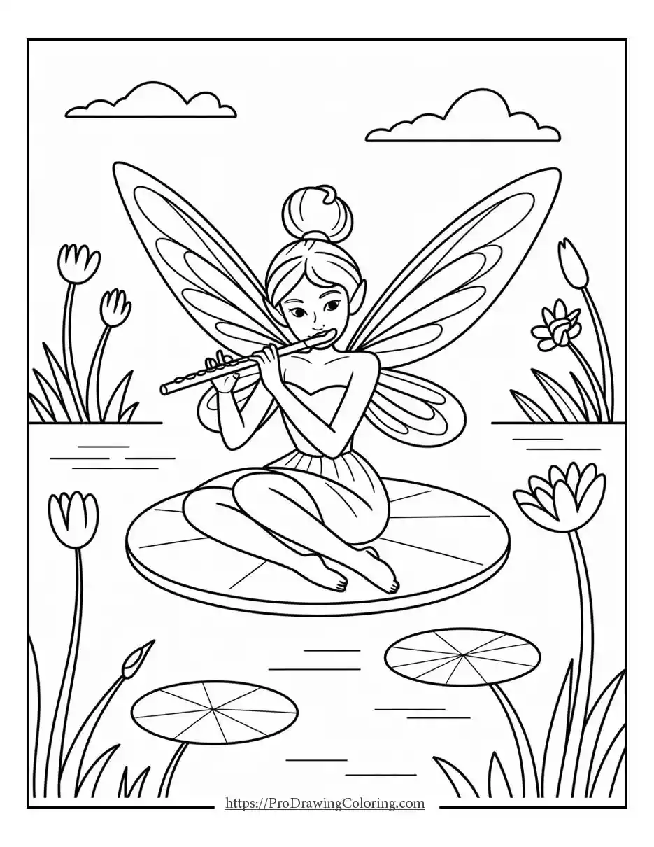 fairy playing flute Fairy sitting on lily pad playing flute