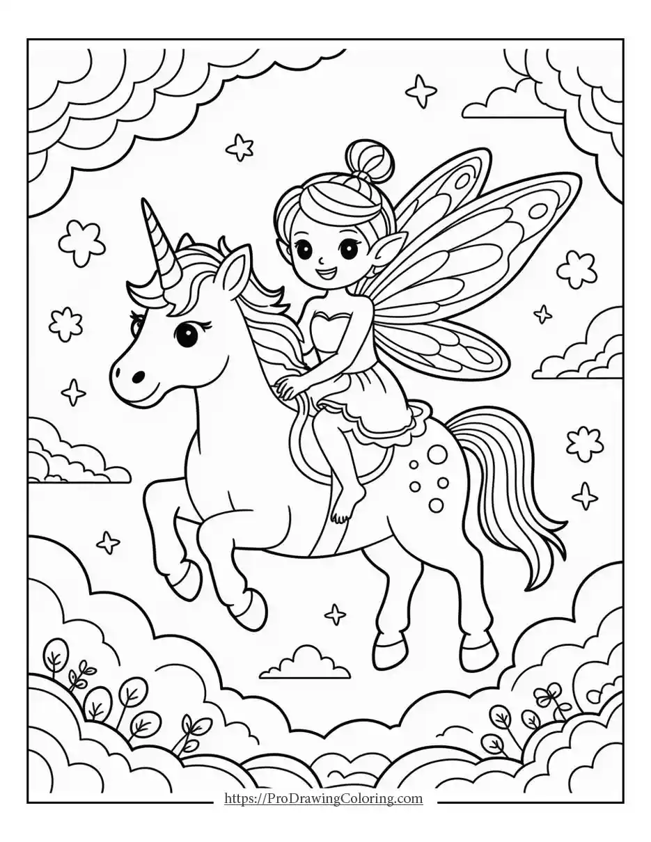 fairy riding unicorn for adults Fairy riding unicorn in cloudy sky