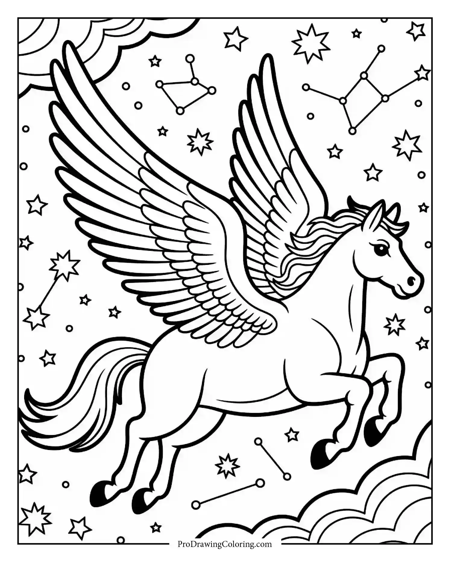 fantasy pegasus horse to print Printable coloring page of a magical flying Pegasus horse