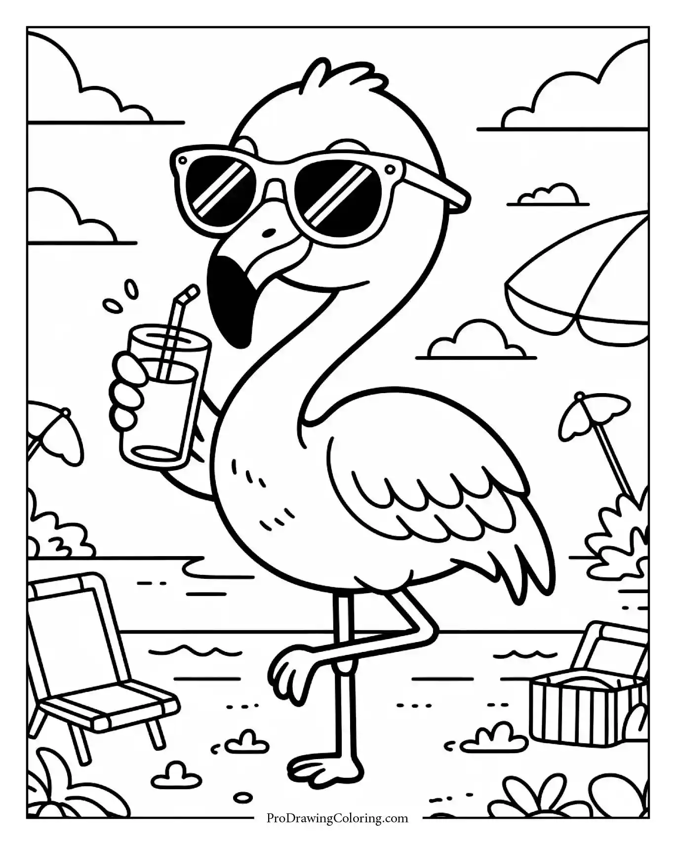 flamingo bird coloring page beach printable