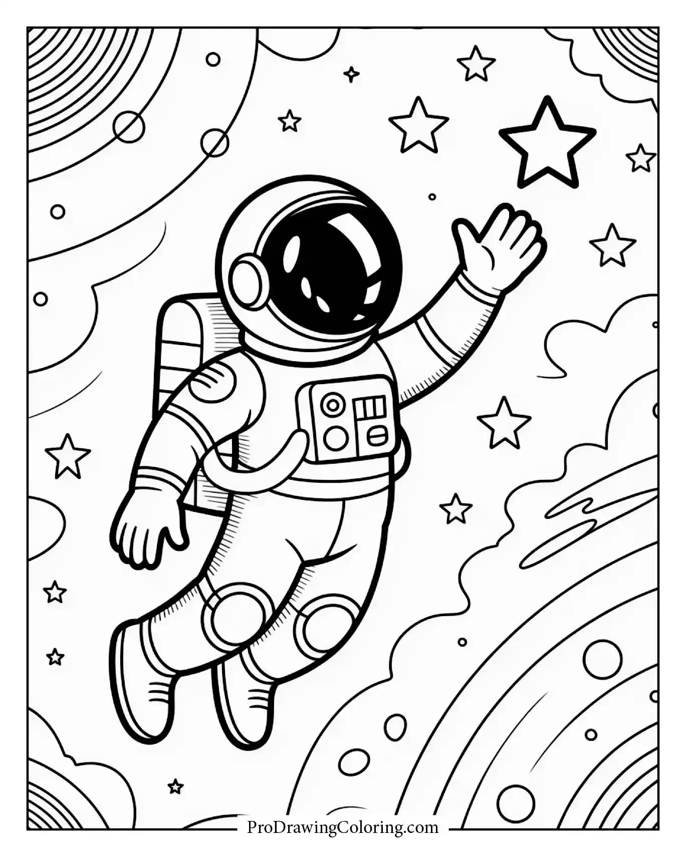 Astronaut floating while reaching for shining stars, semi-realistic space scene.