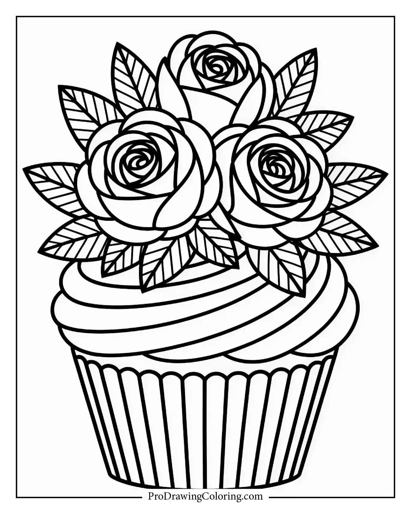 Cupcake coloring pages – floral cupcake with flowers on frosting