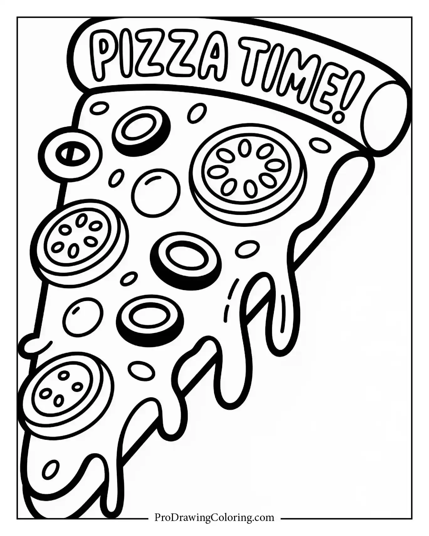 Single food coloring page with a large delicious pizza slice