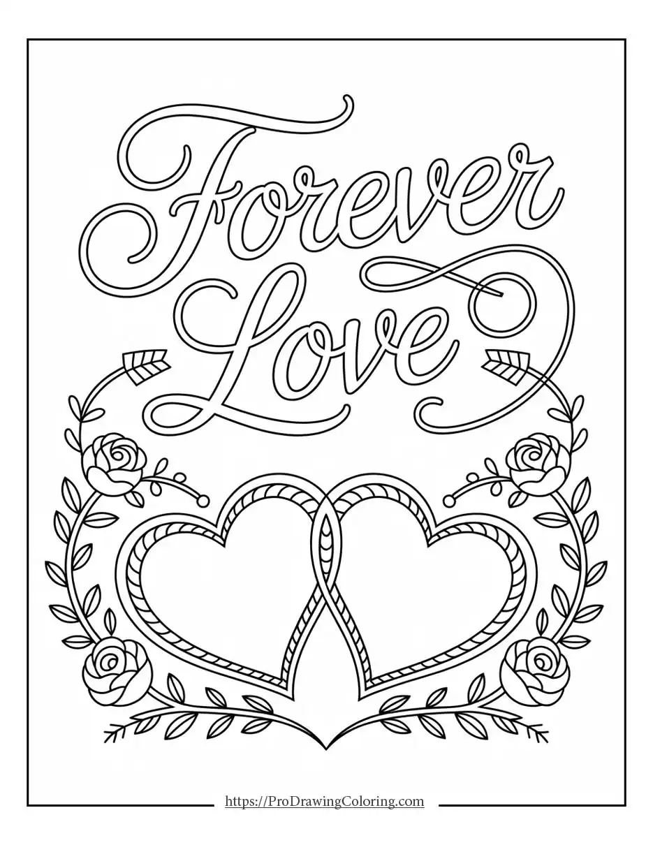 Valentine’s Day heart design with intertwined hearts and floral elements