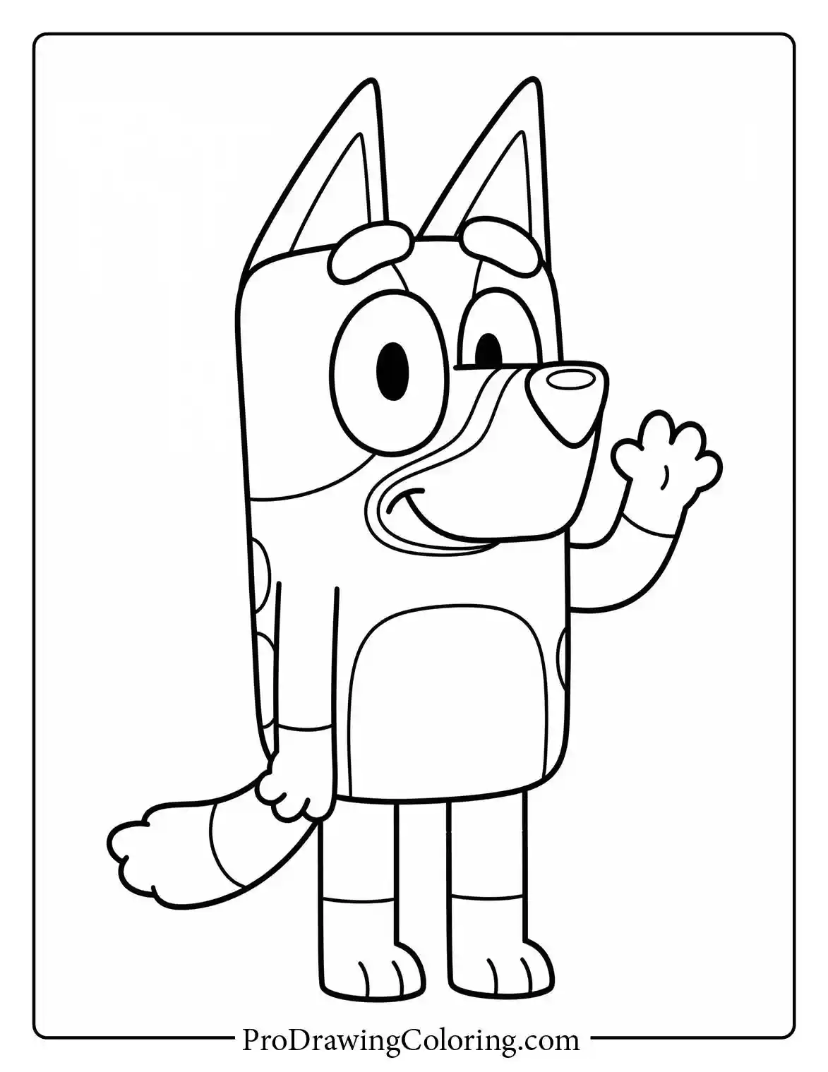 Bluey printable coloring page showing the happy girl waving hello.