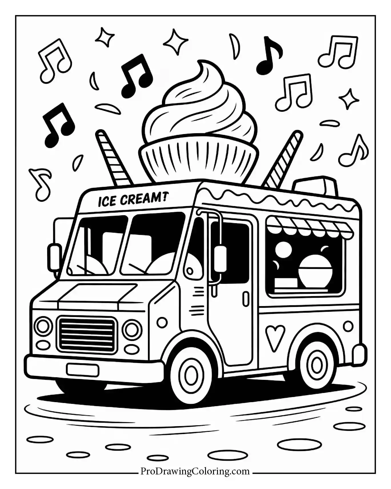 Ice cream truck coloring page free to print with fun details