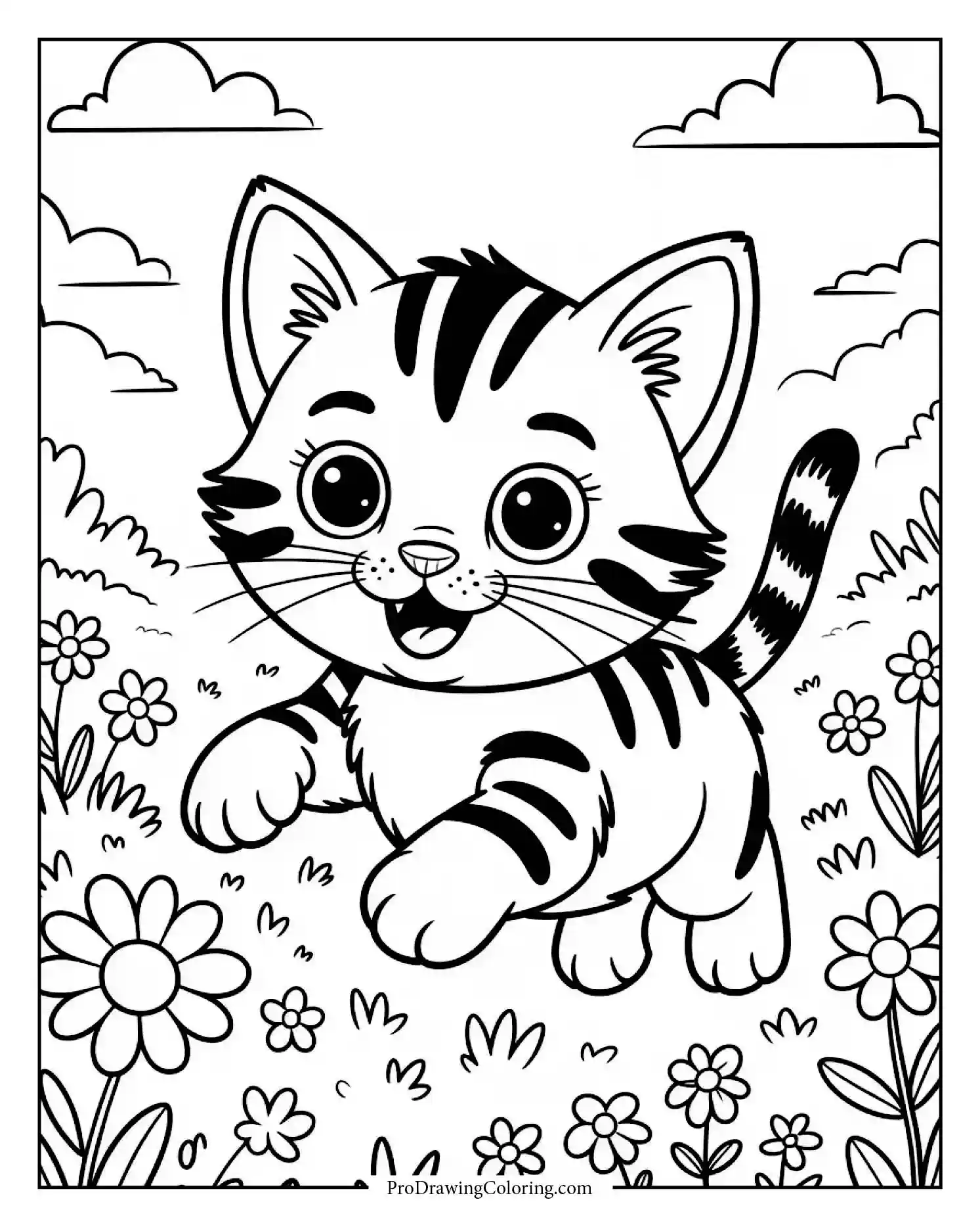 free kitten coloring page Free kitten coloring page with joyful kitten in sunny field