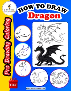 Dragon wings and tail on a free printable PDF guide pack for easy dragon drawing practice.