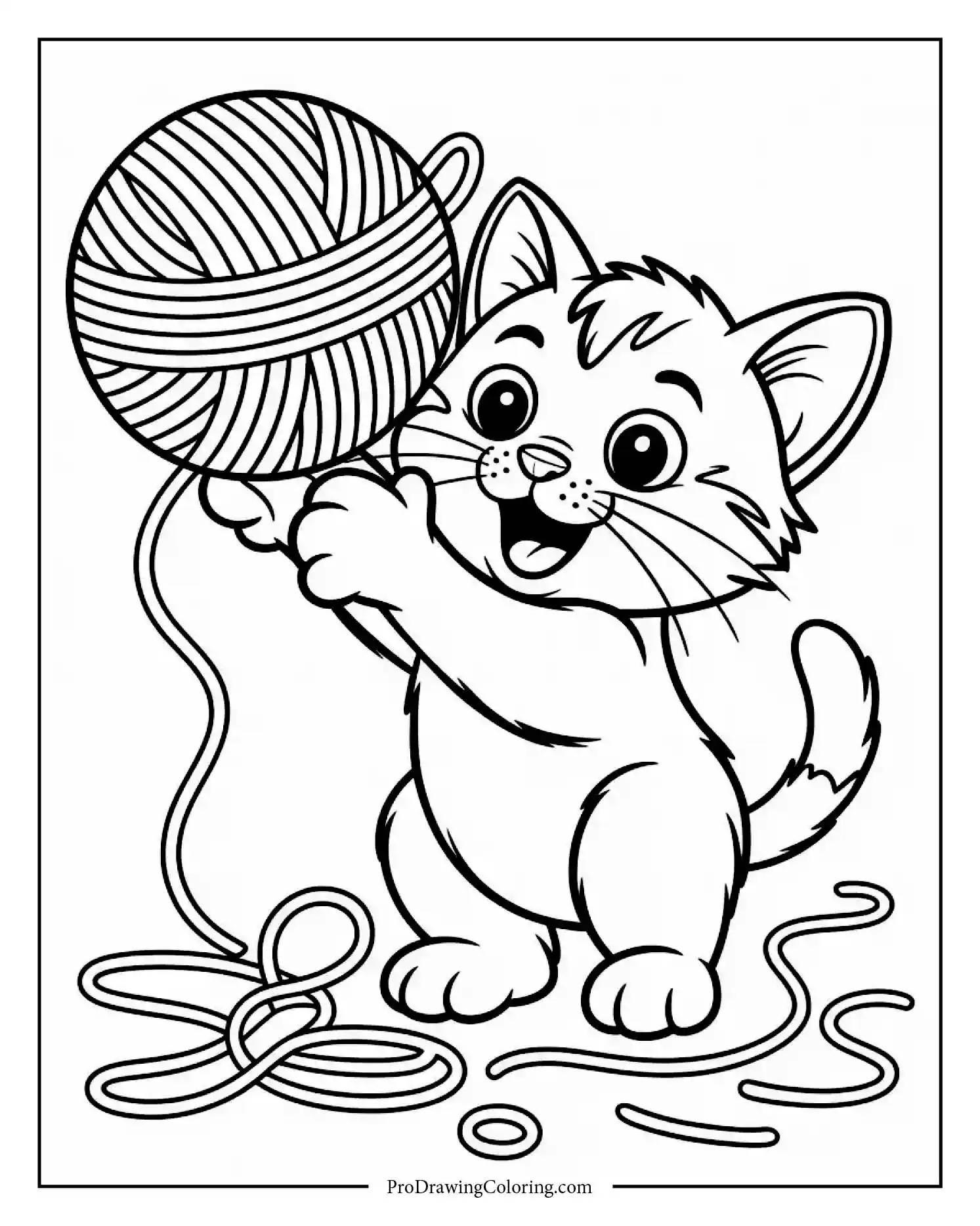 free printable kitten coloring page Free printable kitten coloring page featuring kitten with yarn ball