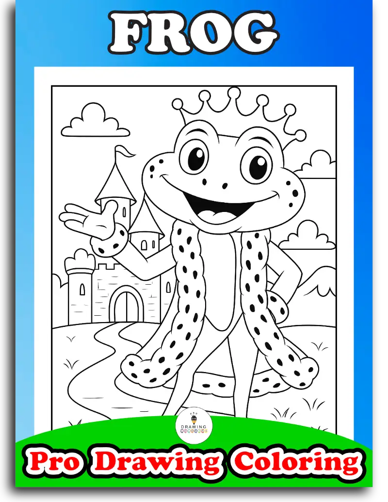 Fun frog coloring pages for toddlers, pond nature scenes for kids.