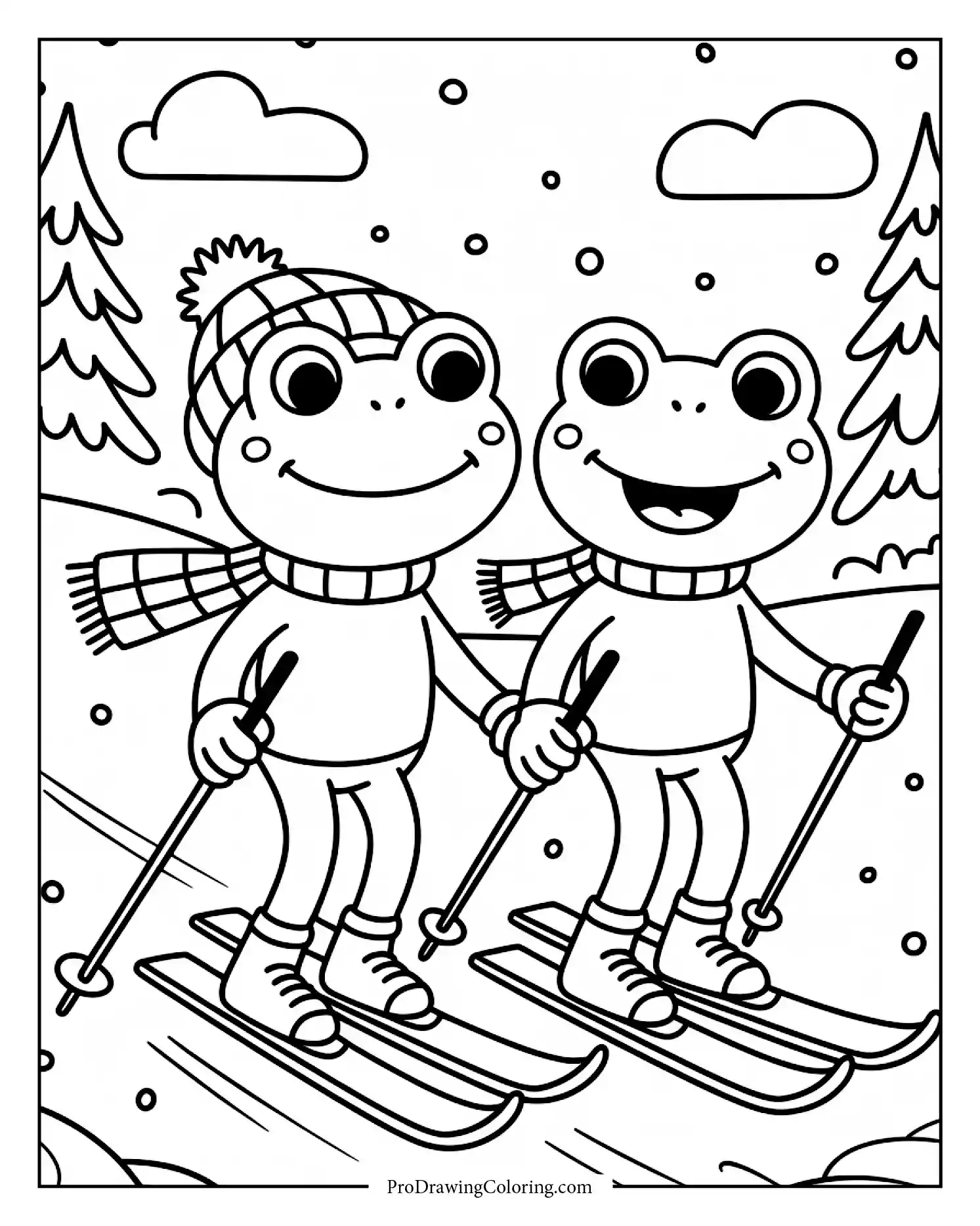 frog printable couple skiing