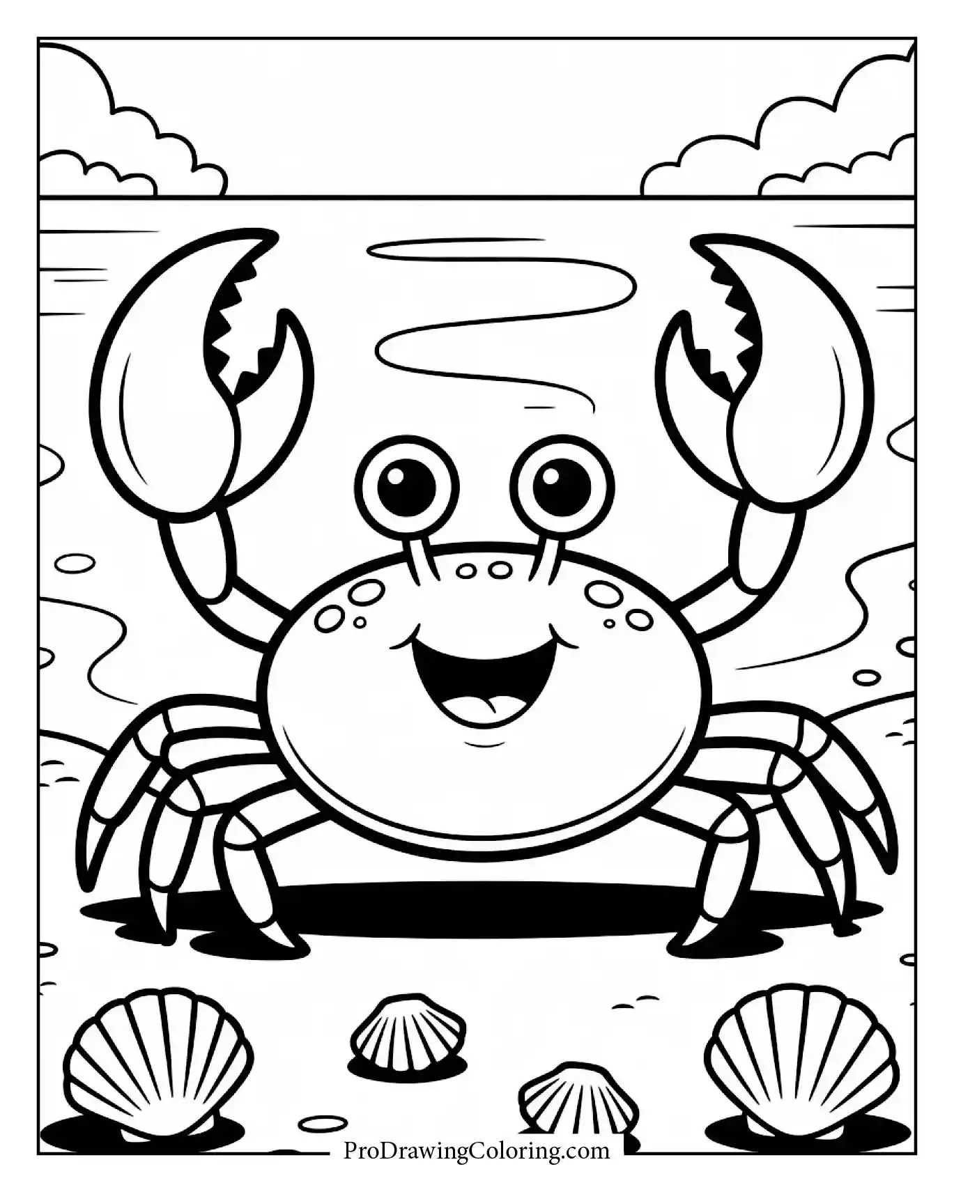 Beach coloring pages – funny crab on the beach to color