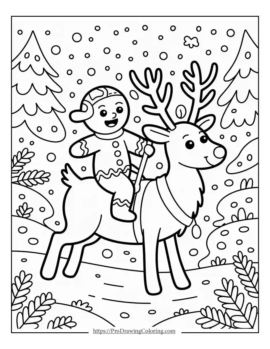 gingerbread man reindeer coloring page Holiday gingerbread man coloring page riding a reindeer, printable