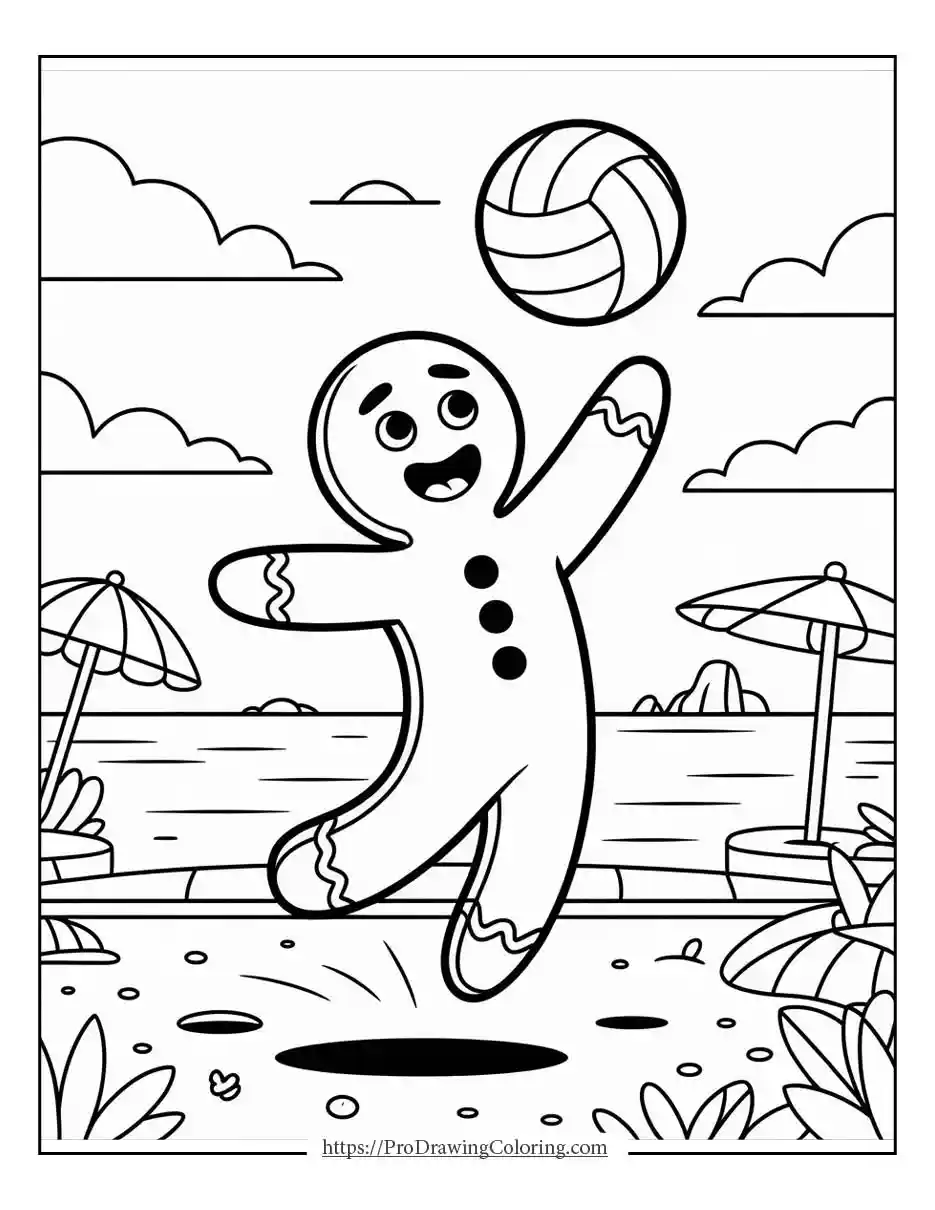 gingerbread man volleyball Beach gingerbread man coloring page playing volleyball with friends