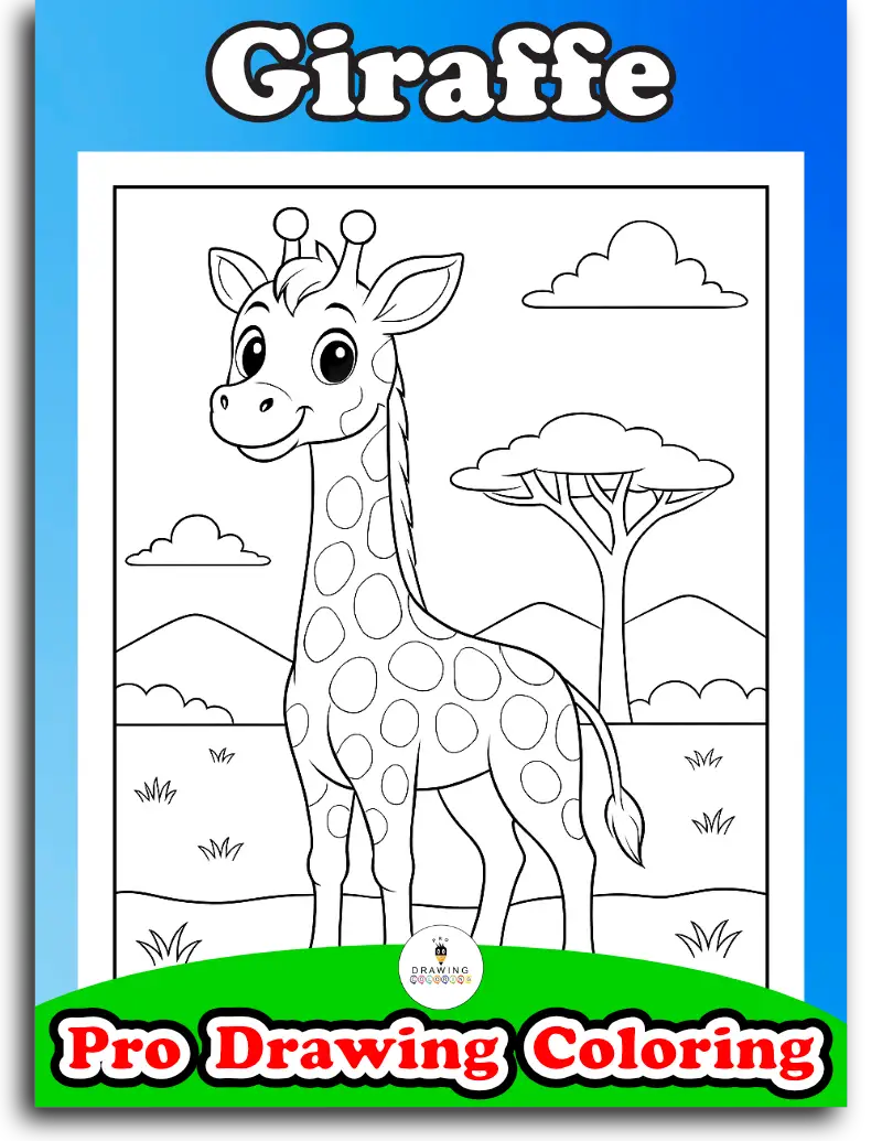 Tall giraffe coloring pages for school, safari animal drawings to color.