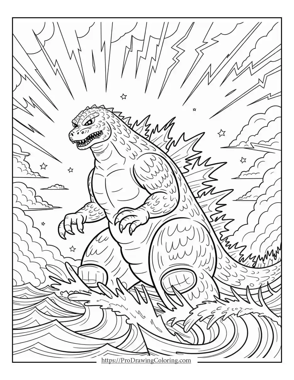 Epic Godzilla with lightning background