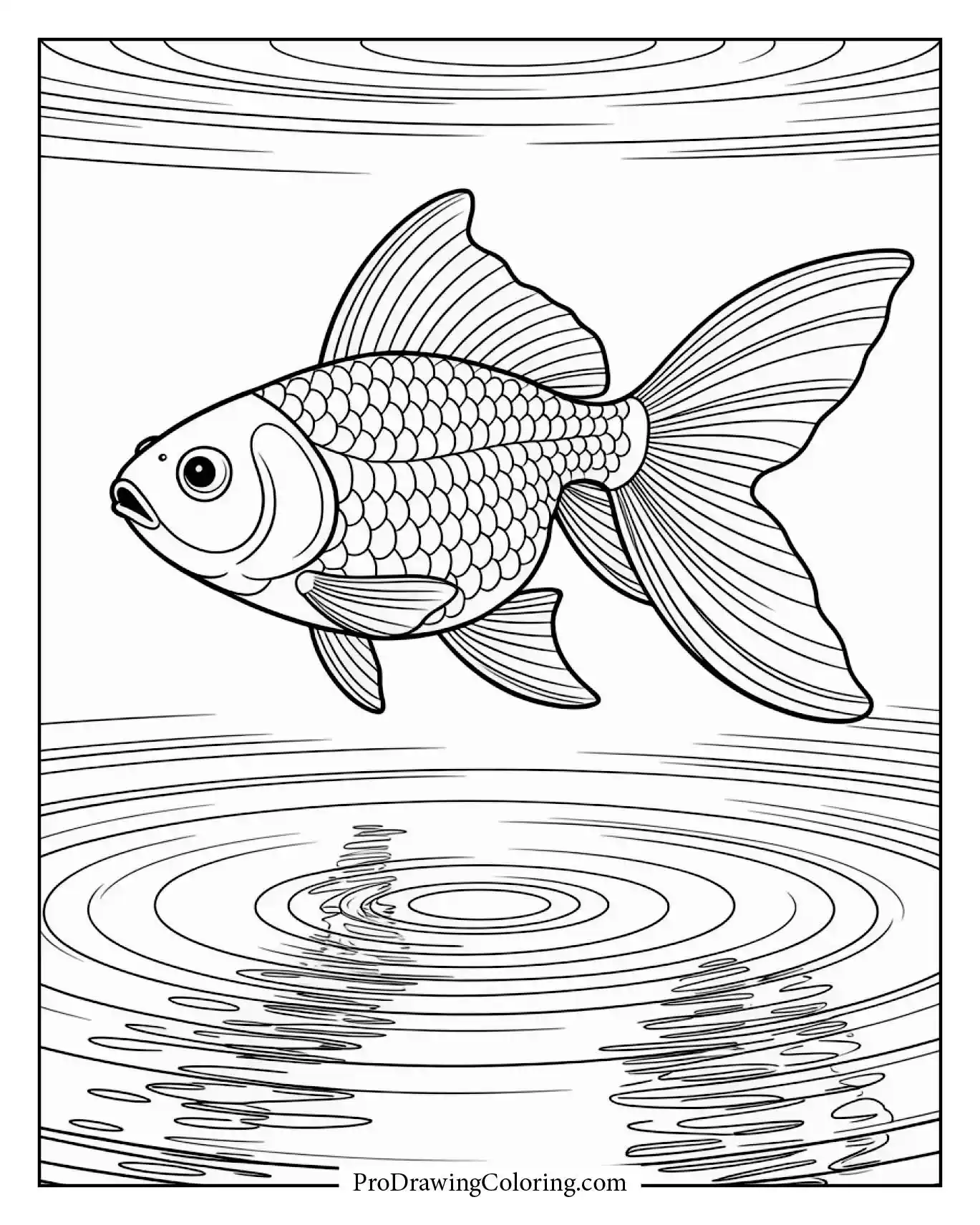 Goldfish swimming in calm water with ripples