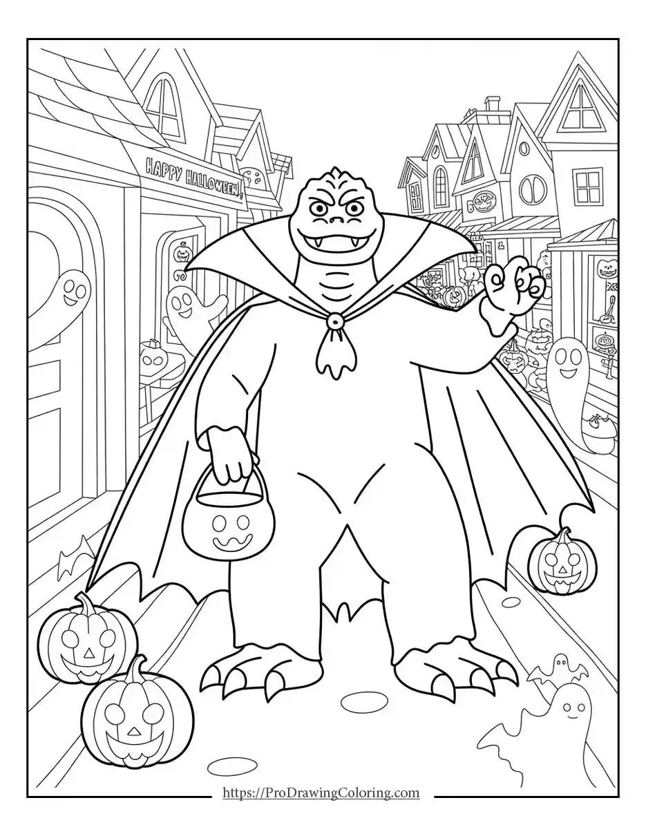 Godzilla in Halloween theme, free printable sheet