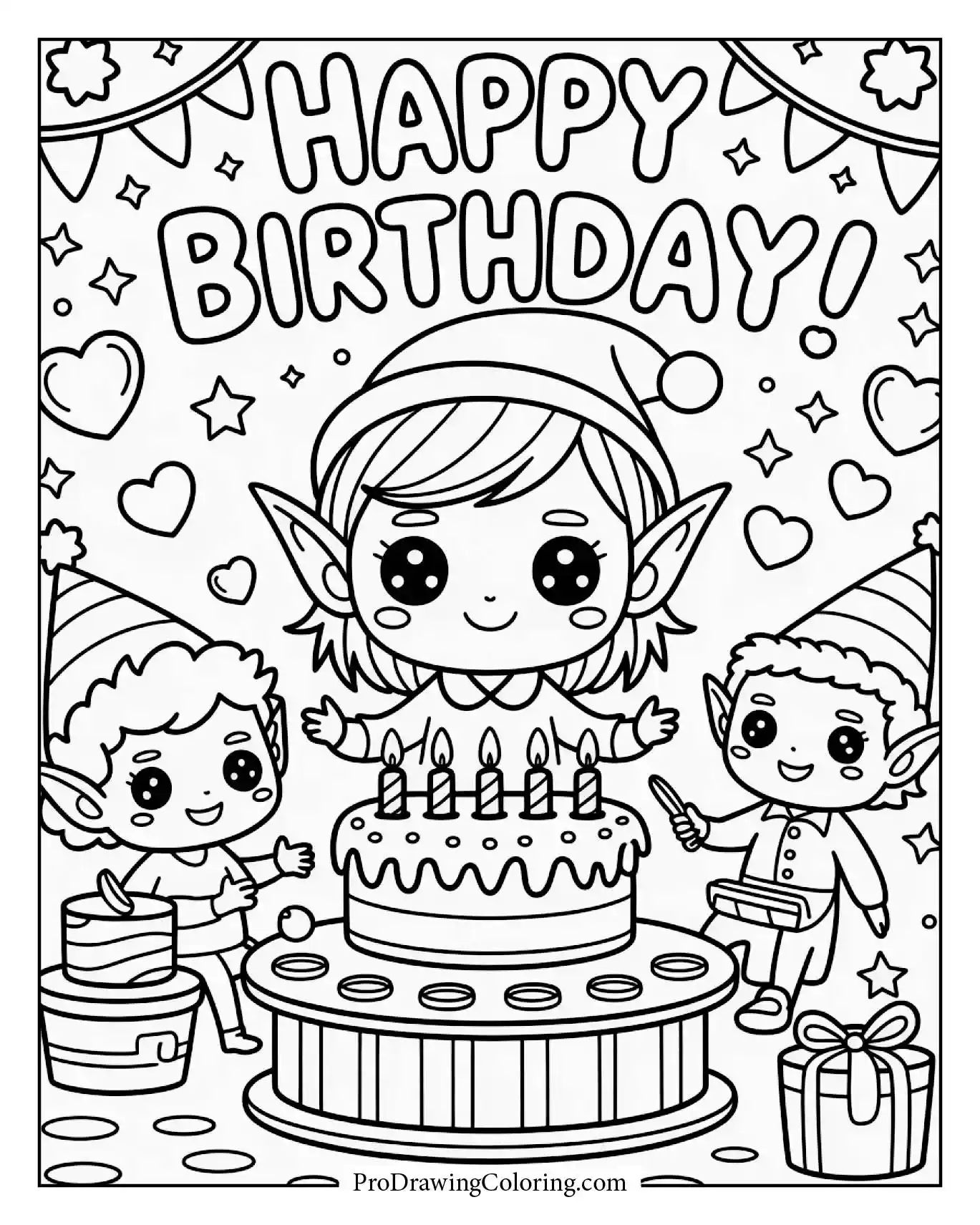 An elf workshop birthday scene with a magical atmosphere.