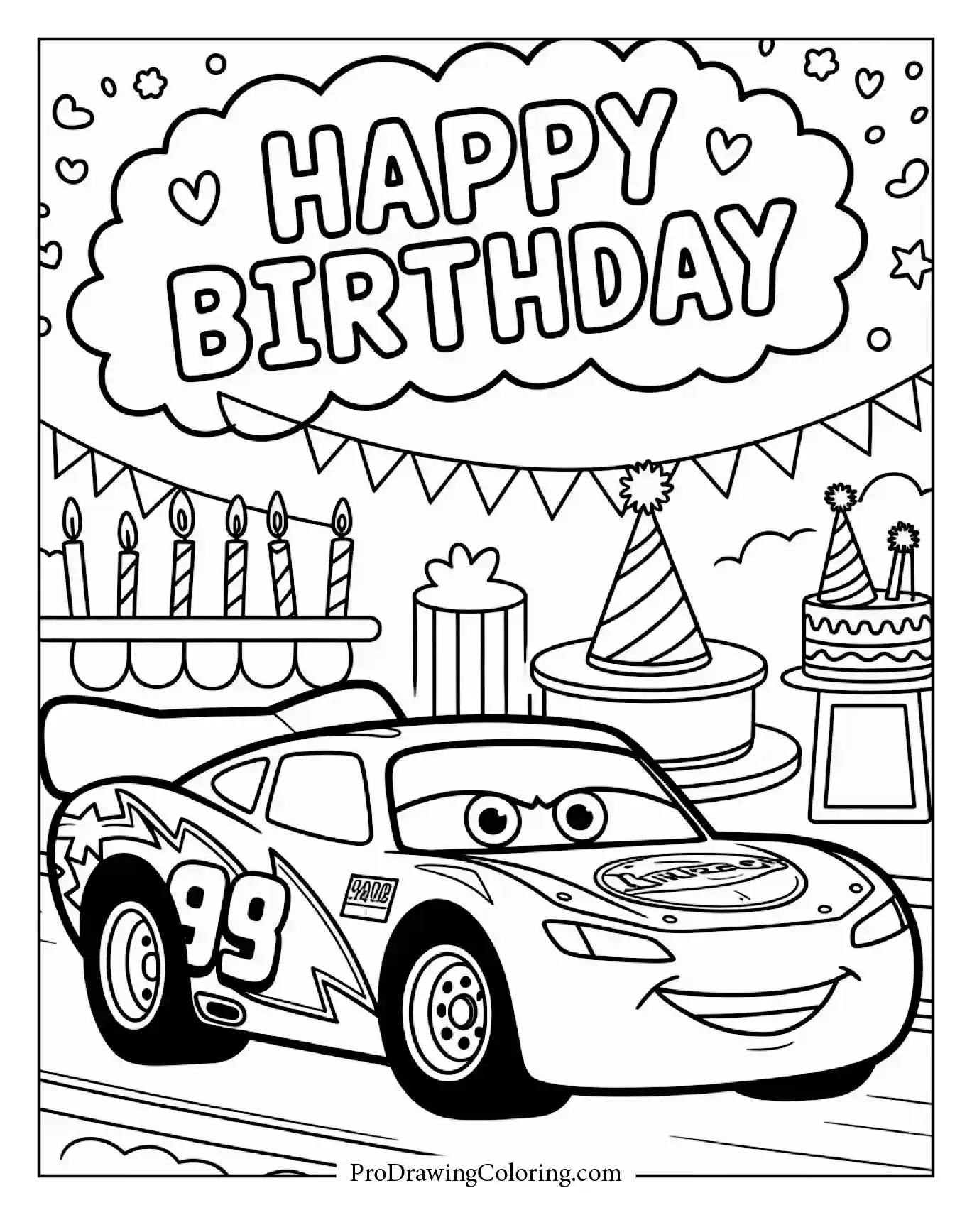 A Lightning McQueen race party birthday scene with speed and fun.